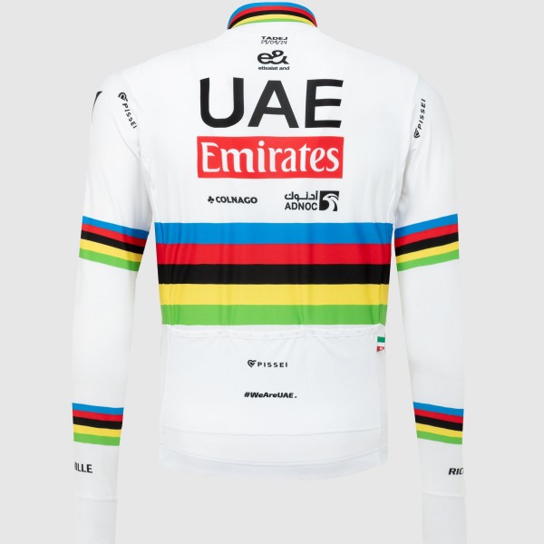 Heren Fietskleding Team UAE 2024 Pissei Shirt met Lange Mouwen - Wereldkampioen