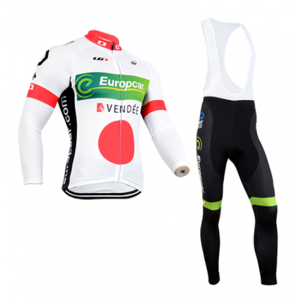 Europcar 2014 Fietskleding Fietsshirt Lange Mouwen+lange fietsbroeken Bib Zwart Wit Rood Groen 1222