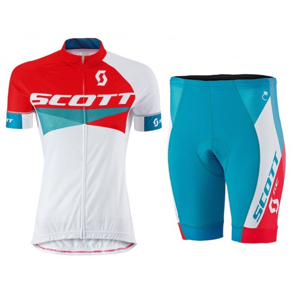 2015 Scott rood-wit Dames Fietsshirt Korte Mouwen+Fietsbroek 3516