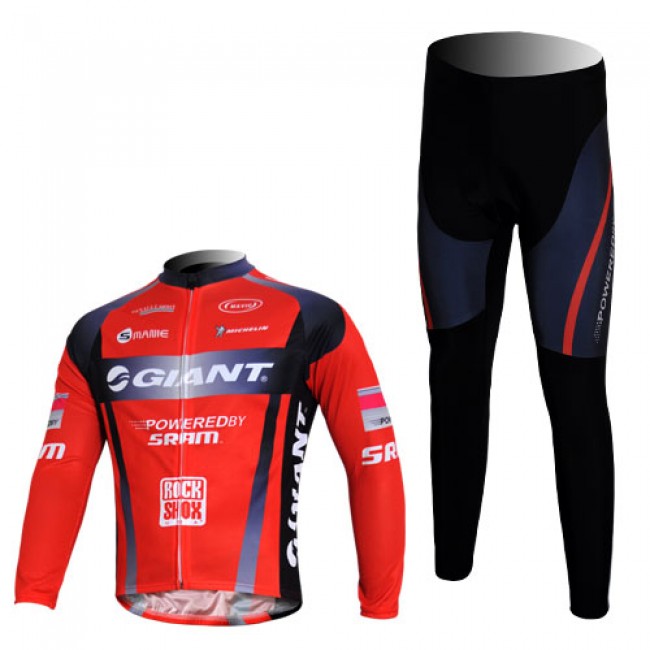 Giant Sram Pro Team Fietspakken Fietsshirt lange mouw+lange fietsbroeken rood zwart 186 Giant Sram Pro Team Fietspakken Fietsshirt lange mouw+lange fietsbroeken rood zwart 186