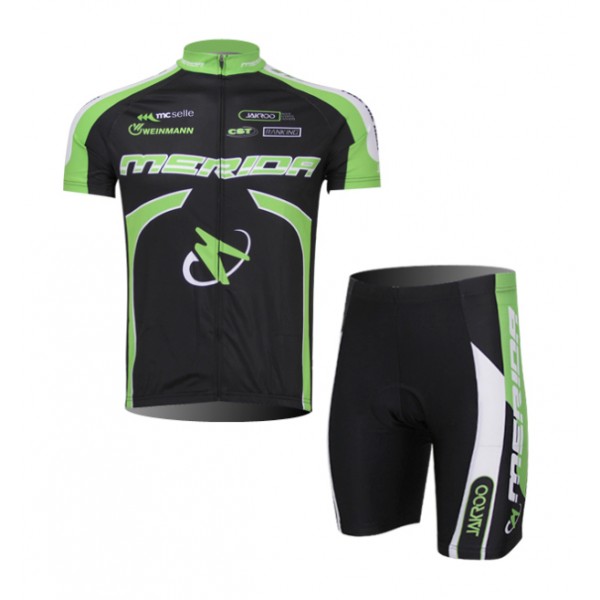 Merida 2014 Fietskleding Fietsshirt Korte Mouwen+Fietsbroek Korte zeem Black groen 1104