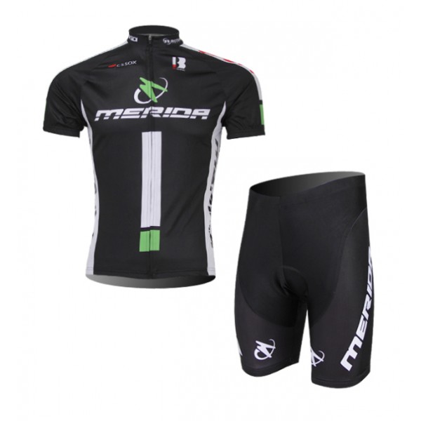 Merida 2014 Fietskleding Fietsshirt Korte Mouwen+Fietsbroek Korte zeem Black wit 1109