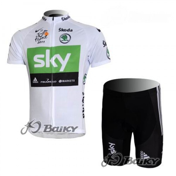 SKY Pro Team Fietskleding Fietsshirt Korte Mouwen+Fietsbroek Korte zeem wit groen 535