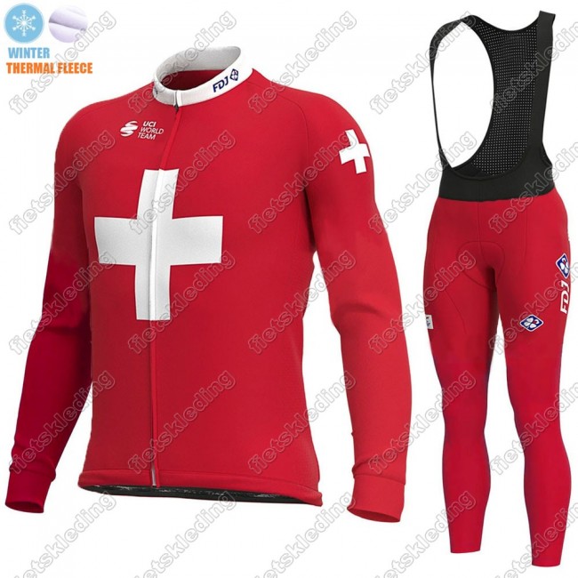 Swiss FDJ Winter Thermal Fleece 2021 Wielerkleding Set Fietsshirts Lange Mouw+Lange Fietsrbroek Bib 2021393 Swiss FDJ Winter Thermal Fleece 2021 Wielerkleding Set Fietsshirts Lange Mouw+Lange Fietsrbroek Bib 2021393