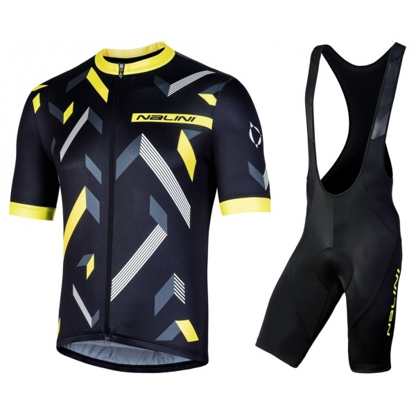 2019 Nalini Descesa 20 zwart-geel Fietskleding Set Fietsshirt Korte Mouw+Korte fietsbroeken QPUJ577